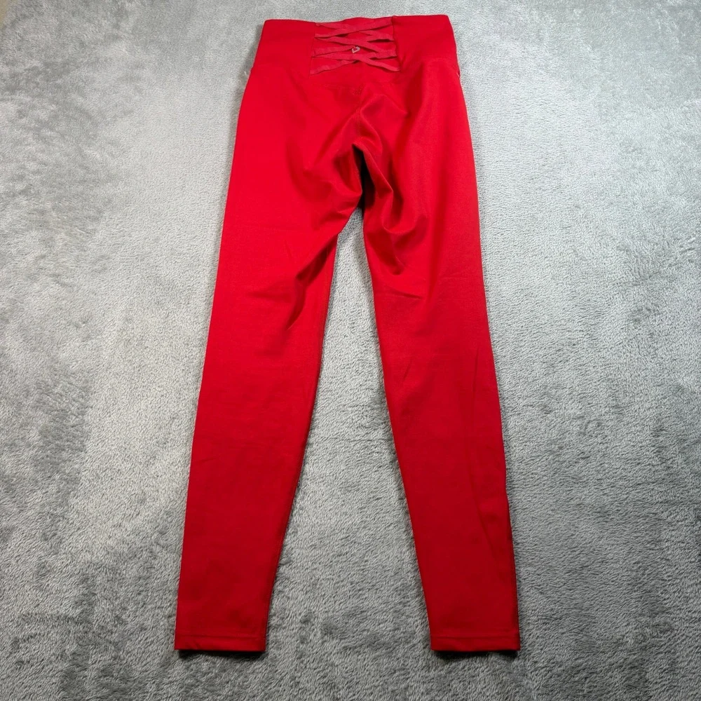 Buffbunny Amor Leggings Women Small Red Lace Up Back High Waist Gym Workout